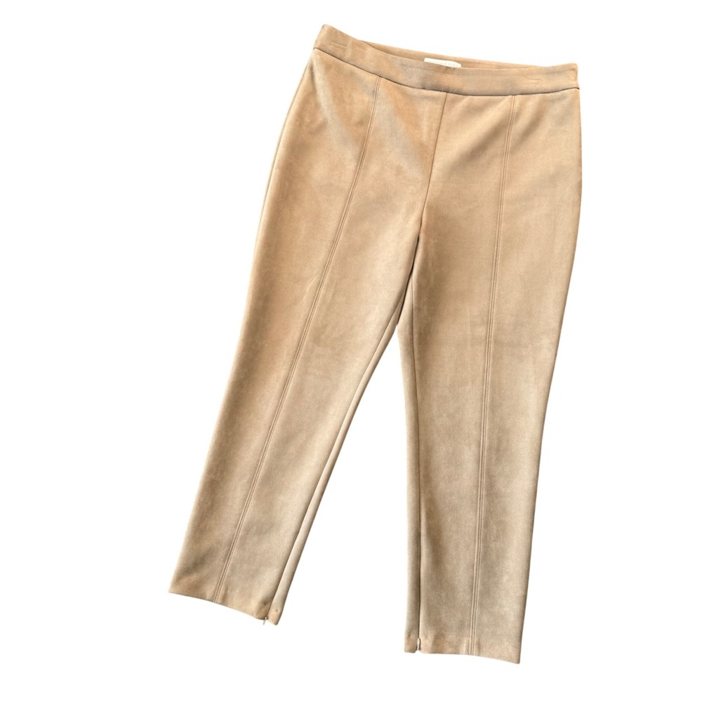 Preston &‎ York 14 Tan Faux Suede Pintuck Leggings Quiet Luxury Chic Clean Girl